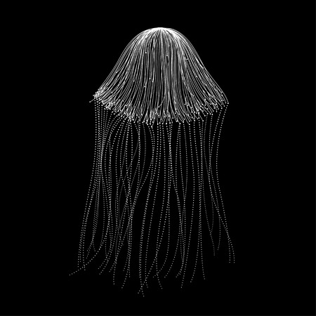 Jellyfish composed by white lines and dots. Stylish design. Abstract illustration. Vector.のイラスト素材