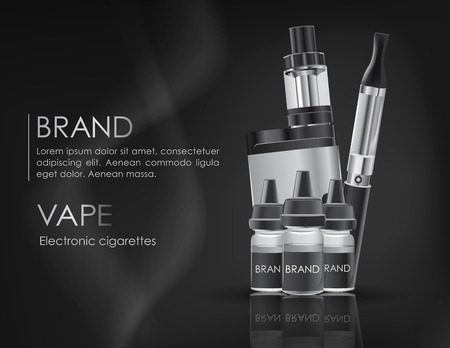 Vape shop brand design banner. Template for design poster, placard, presentation, banners, cover, Black color.のイラスト素材