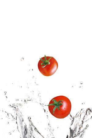 Tomatoes splashing in waterの写真素材