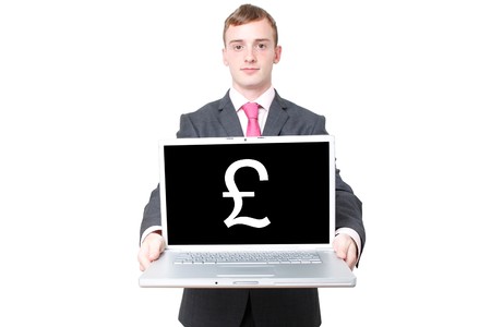 A business man with a laptop openの写真素材