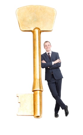 A business man leaningの写真素材