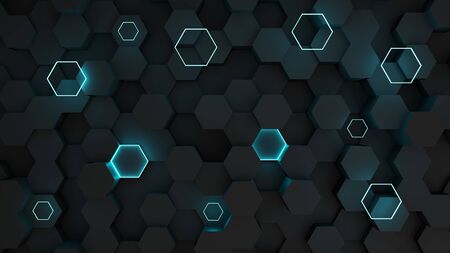 Hexagonal abstract metal background with ligh.