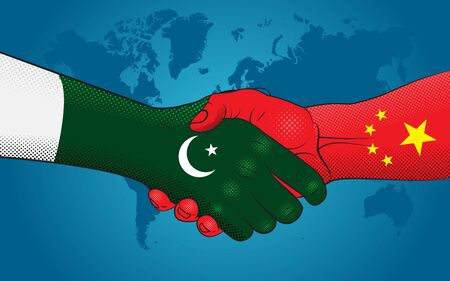 Pakistan-China relations. Handshake Pakistan and China. Good economic relations between Pakistan and China.のイラスト素材