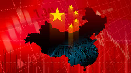 Chinese technology and finance concept. Abstract background of futuristic technology. China map. Flag of the China.の写真素材