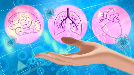 Medical background. Lungs, heart and brain. Microbiology and virology conceptの写真素材