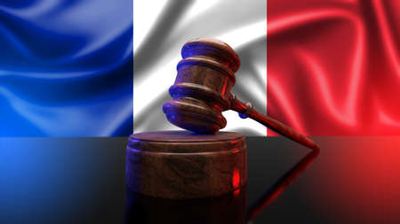 Law of France. Wooden gavel and flag of france on background - law conceptの写真素材