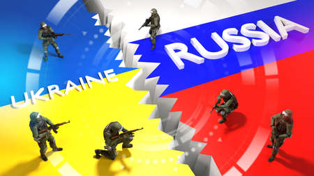 Ukraine crisis map. Ukraine and Russia military conflict. Geopolitical concept. The Russian military intervention in eastern Ukraine.の写真素材