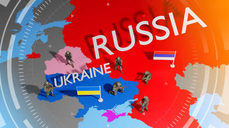 Ukraine crisis map. Ukraine and Russia military conflict. Geopolitical concept. The Russian military intervention in eastern Ukraine.の写真素材