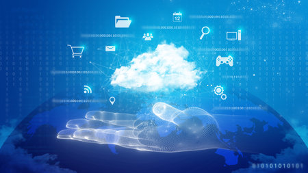 Cloud computing technology and online data storage in innovative perception. Cloud server data storage for global business network concept.の写真素材