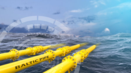 Baltic Pipe: Norway-Poland gas pipeline opens in key move to cut dependency on Russia. 3D rendering.の写真素材