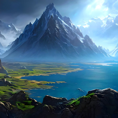 <p>Beautiful nature background with mountains and forest</p>の写真素材