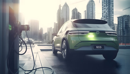 Electric car charging stations. generative AI.の素材