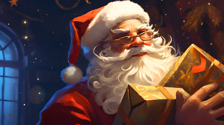 Santa Claus in a Holiday Gift-Giving Sceneの素材