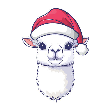 Playful and festive alpaca illustration for Christmas, featuring clean lines and cheerful expression.のイラスト素材