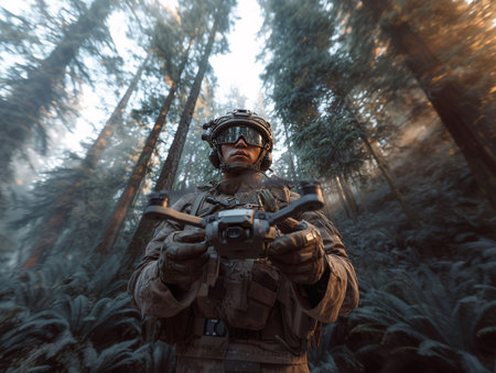 Special forces soldier using UAV for tactical operationsの素材