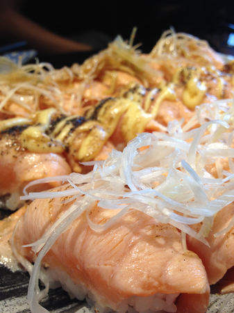 Smoked Salmon Sushi-selective focusの写真素材
