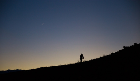 Lonely night hikeの写真素材