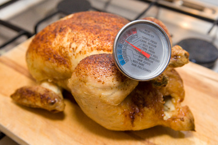 Meat Thermometer in a Roast Chickenの写真素材
