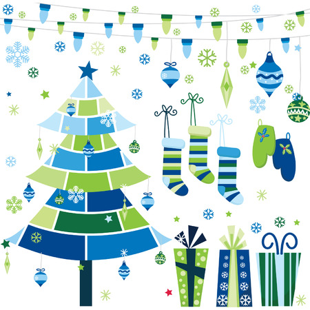 Blue Retro Christmas Design Elementsのイラスト素材