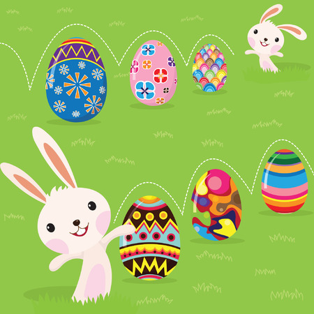 Easter bunny playful with painted eggsのイラスト素材
