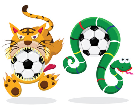 Soccer Ball with Tiger and Snakeのイラスト素材