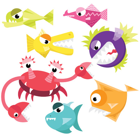 Cute Fish Monster Collection Setのイラスト素材