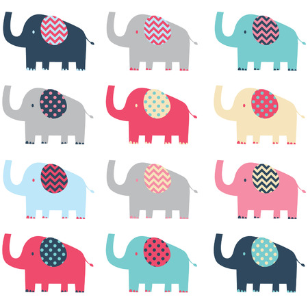 Retro Cute Elephant patternのイラスト素材
