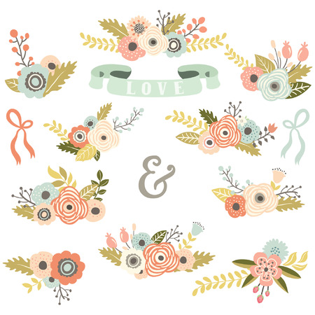 Vintage Floral Bouquet Setのイラスト素材