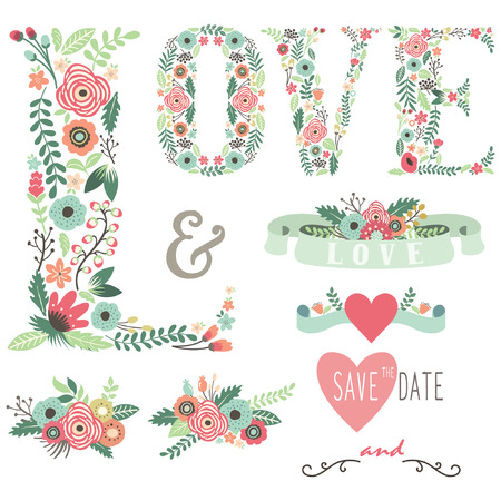 Wedding Floral Love Design Elementsのイラスト素材