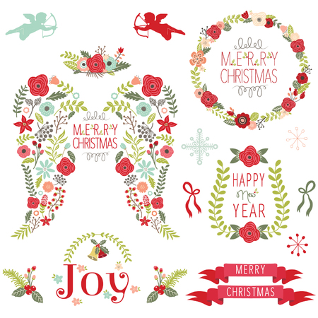 Floral Angel Wing Christmas Elementsのイラスト素材