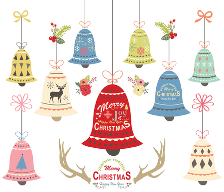 Christmas bell ornament collections vector illustrationのイラスト素材