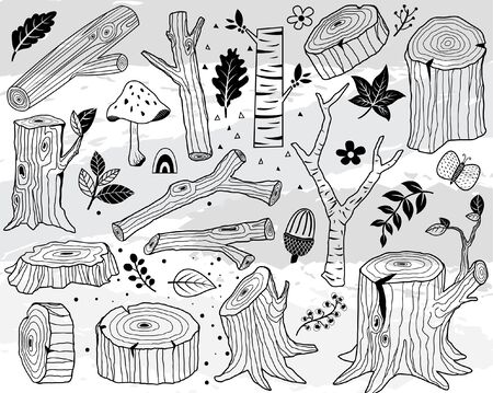 Hand Draw Nature Wood Logs Elementsのイラスト素材