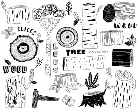 Hand Draw Wood Logs Elementsのイラスト素材