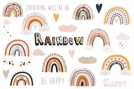 Cute Boho Rainbow Collection Setのイラスト素材