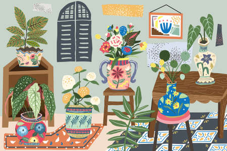Vintage Home Plant Illustration Collectionのイラスト素材