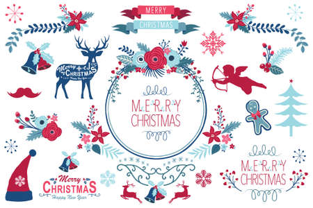 Christmas Flower Wreath Design Elementsのイラスト素材