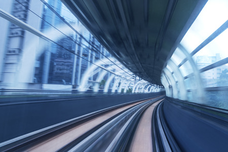 Motion blur of train moving inside tunnel 