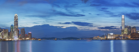 Victoria Harbor of Hong Kong at duskの写真素材