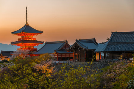 tall pagoda tower in Kiyomizu Temple in Kyoto Japan.のeditorial素材