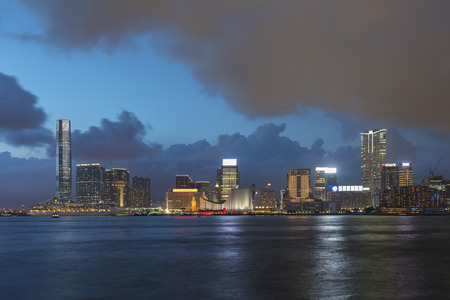 Skyline of Hong Kong city at duskの写真素材