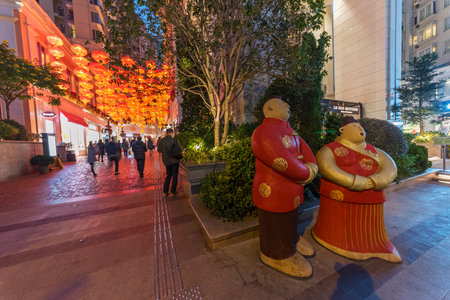 HONG KONG,CHINA : Lee Tung Avenue at night on February 02, 2017 in Hong Kong, China. It is one of the famous destination which full of traditional Chinese decoration and attract a lot visitors.のeditorial素材