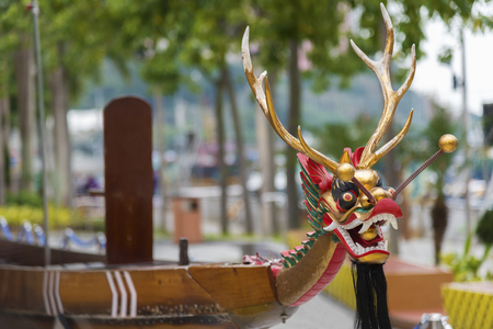 Dragon head on dragon boat for Chinese dragon boat festivalの写真素材