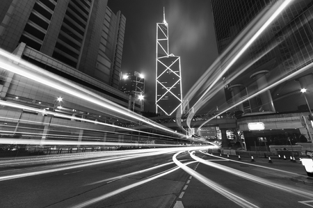 Night traffic in Hong Kong Cityの写真素材