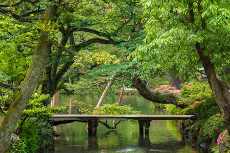 Japanese garden "Kenrokuen" in Kanazawa, Japanのeditorial素材
