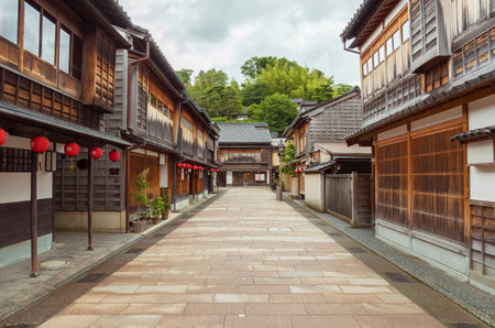 Historical street at Higashichaya district, Kanazawa, Japanのeditorial素材