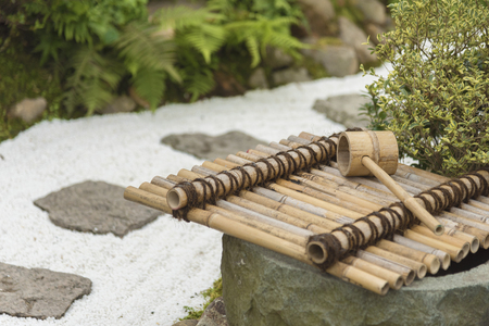 Traditional Bamboo Fountain in Japanの写真素材