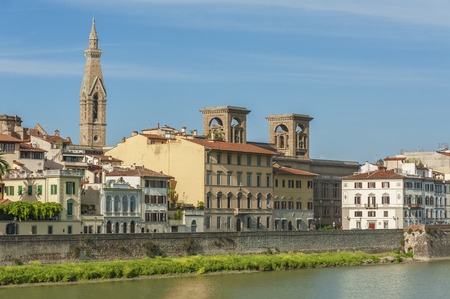 Embankment of the River Arno in City Florence, Tuscany, Italyの写真素材