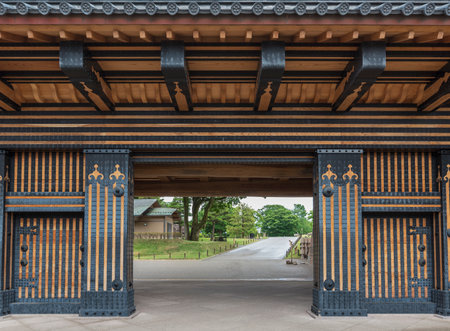 Traditional door gate in Kanazawa castle to gardenのeditorial素材