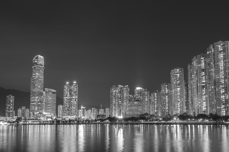 Skyline of Hong Kong city at nightの写真素材