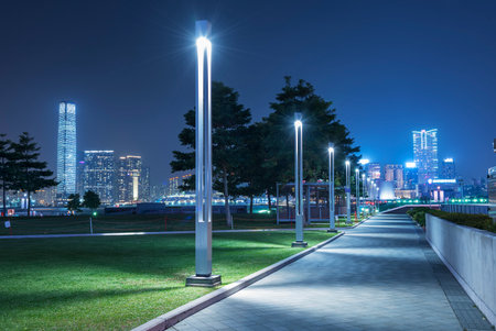 Tamar Promenade of Hong Kong city at nightのeditorial素材
